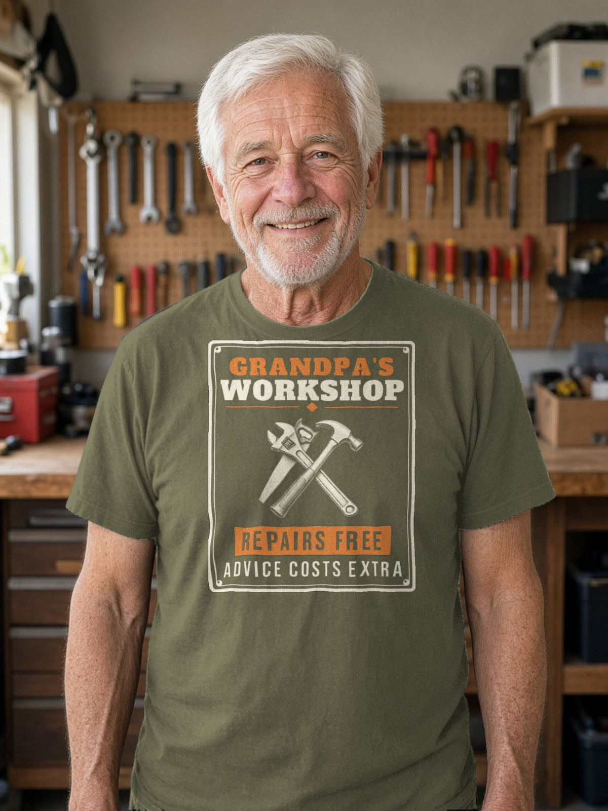 Grandpa's Workshop Tin Sign Tee - Army