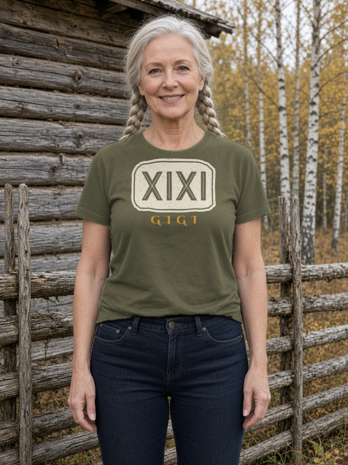 GIGI in Runes Carved Stone Tee - Army