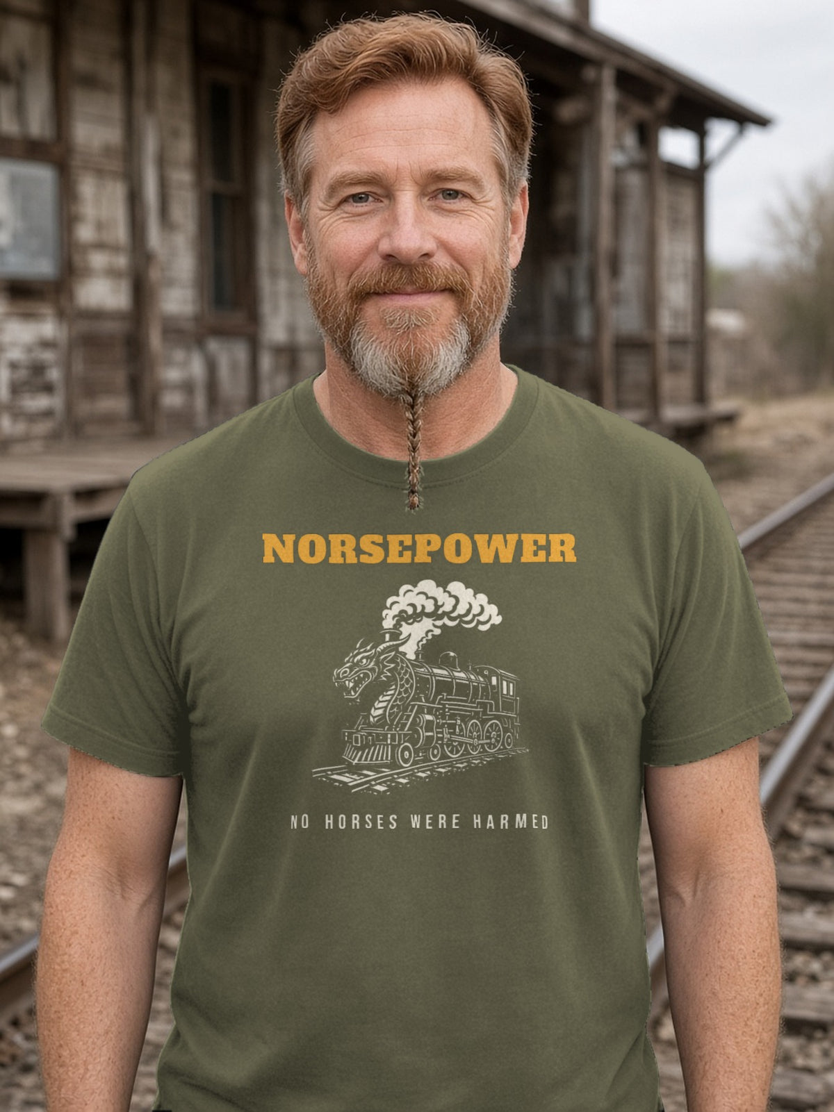 NORSEPOWER Dragon Steam Locomotive Tee - Army