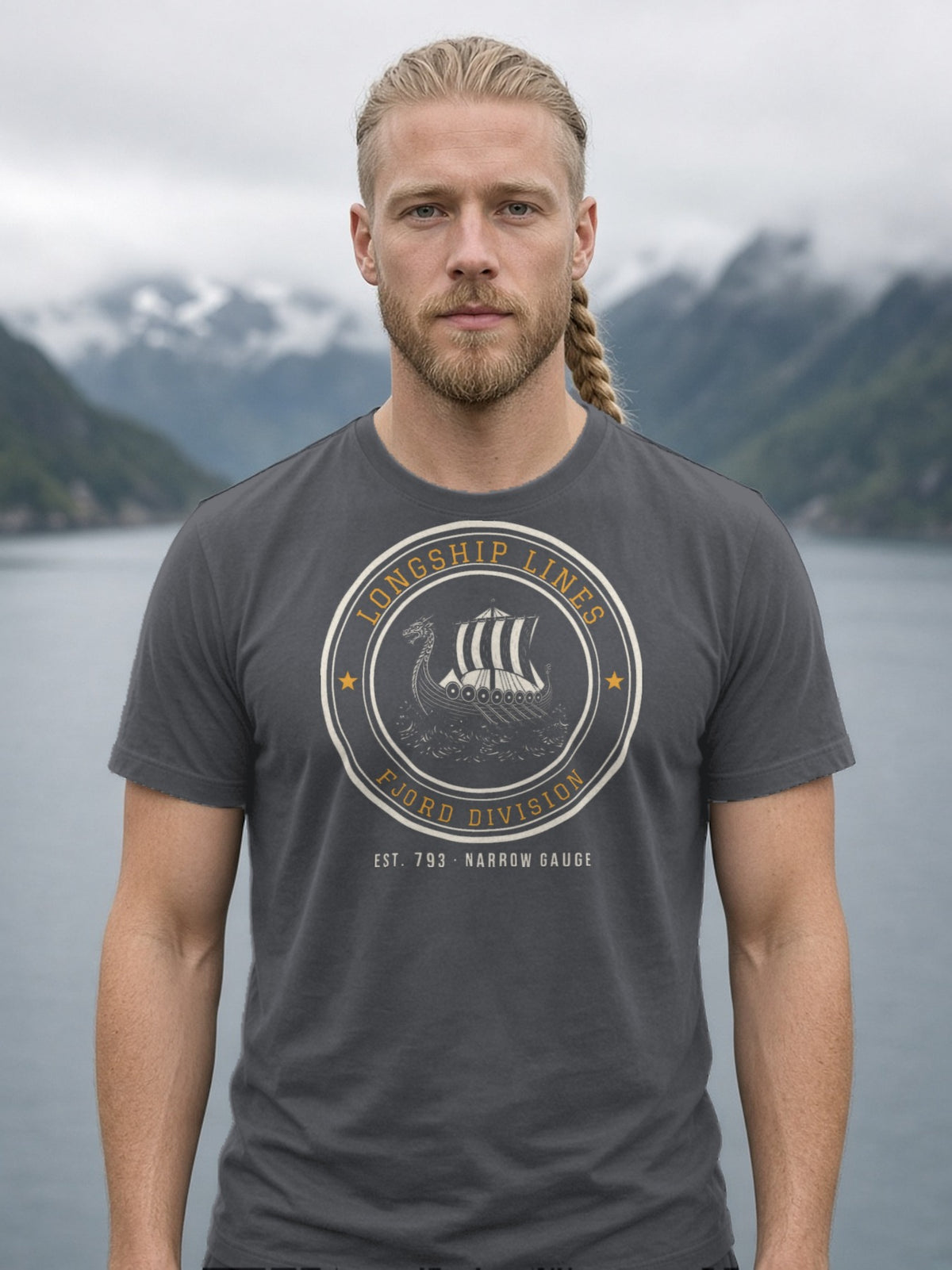 Longship Lines Railroad Herald Tee - Asphalt