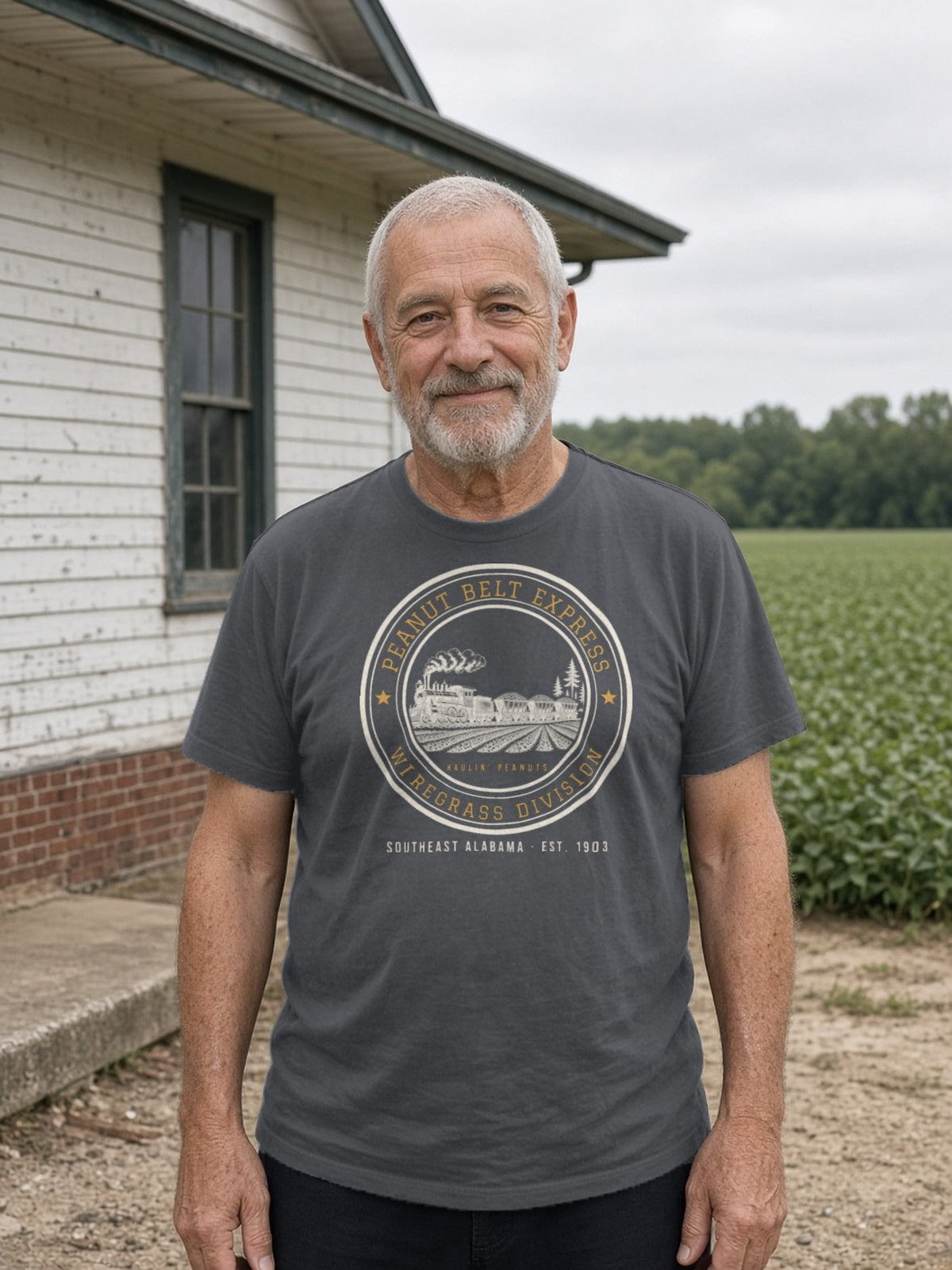 Peanut Belt Express Railroad Herald Tee - Asphalt
