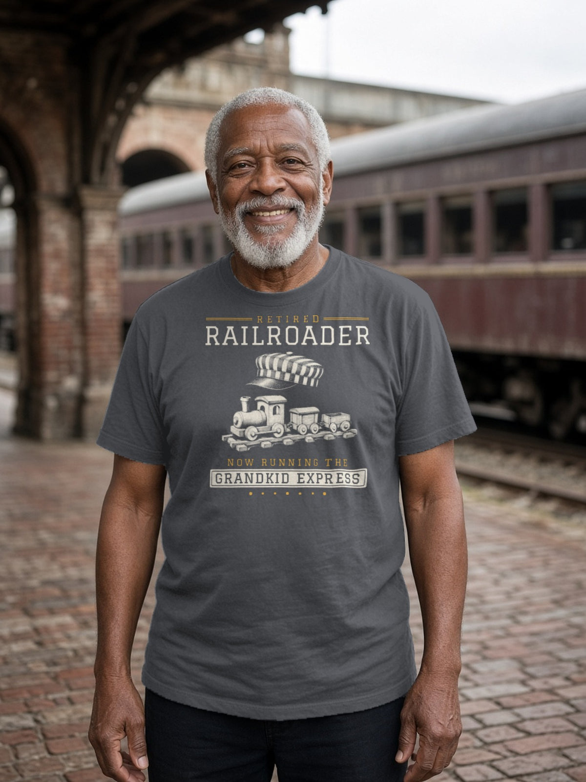 Retired Railroader Grandkid Express Tee - Asphalt
