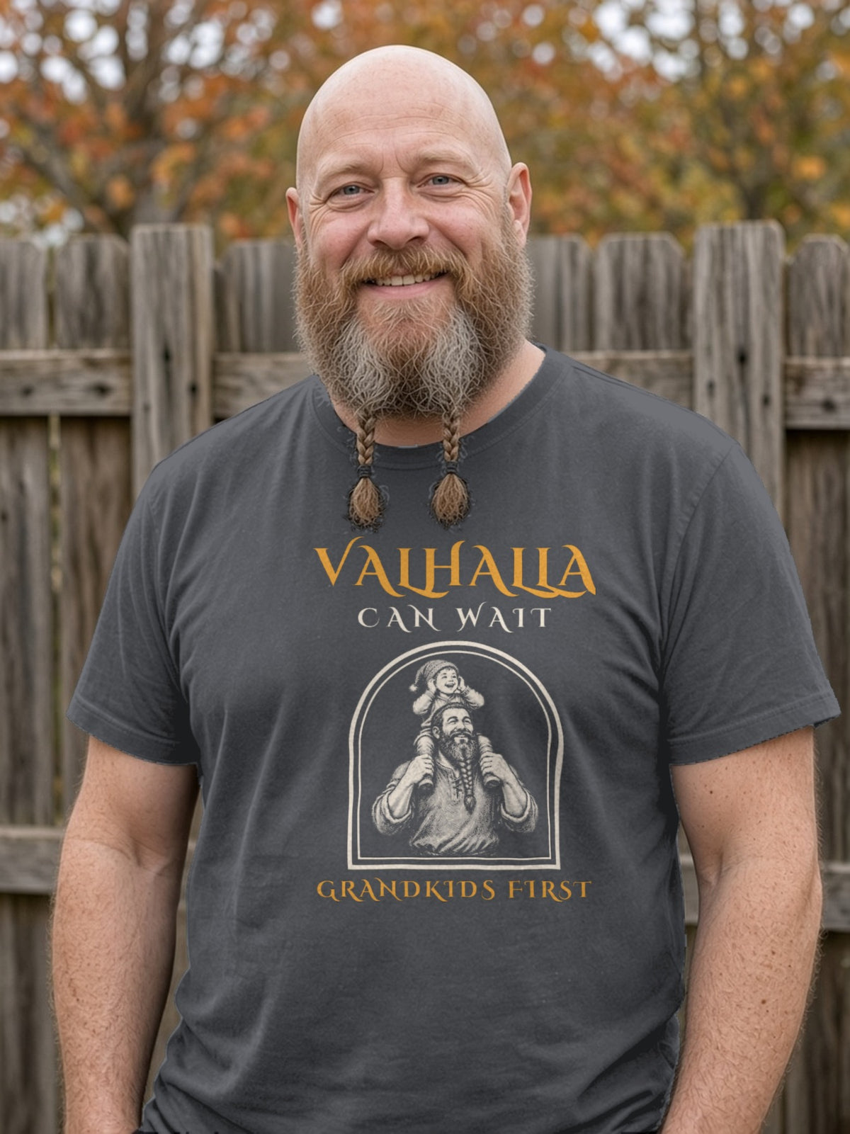 Valhalla Can Wait, Grandkids First Viking Tee - Asphalt