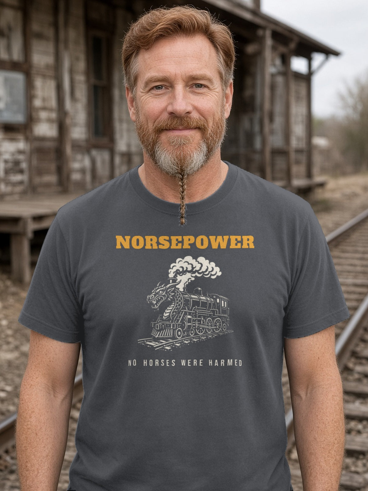 NORSEPOWER Dragon Steam Locomotive Tee - Asphalt