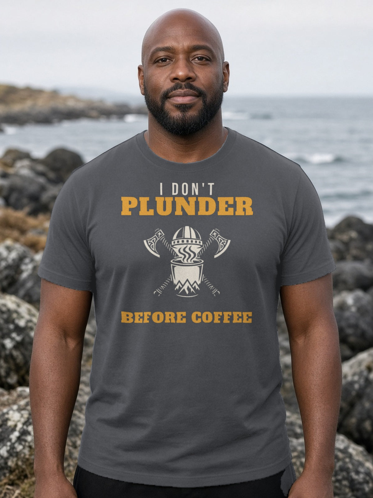 I Don't Plunder Before Coffee Viking Tee - Asphalt