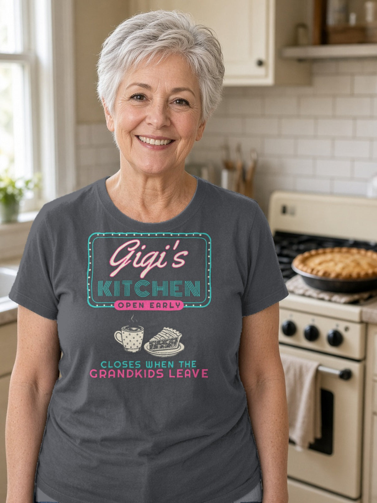 Gigi's Kitchen Retro Diner Sign Tee - Asphalt