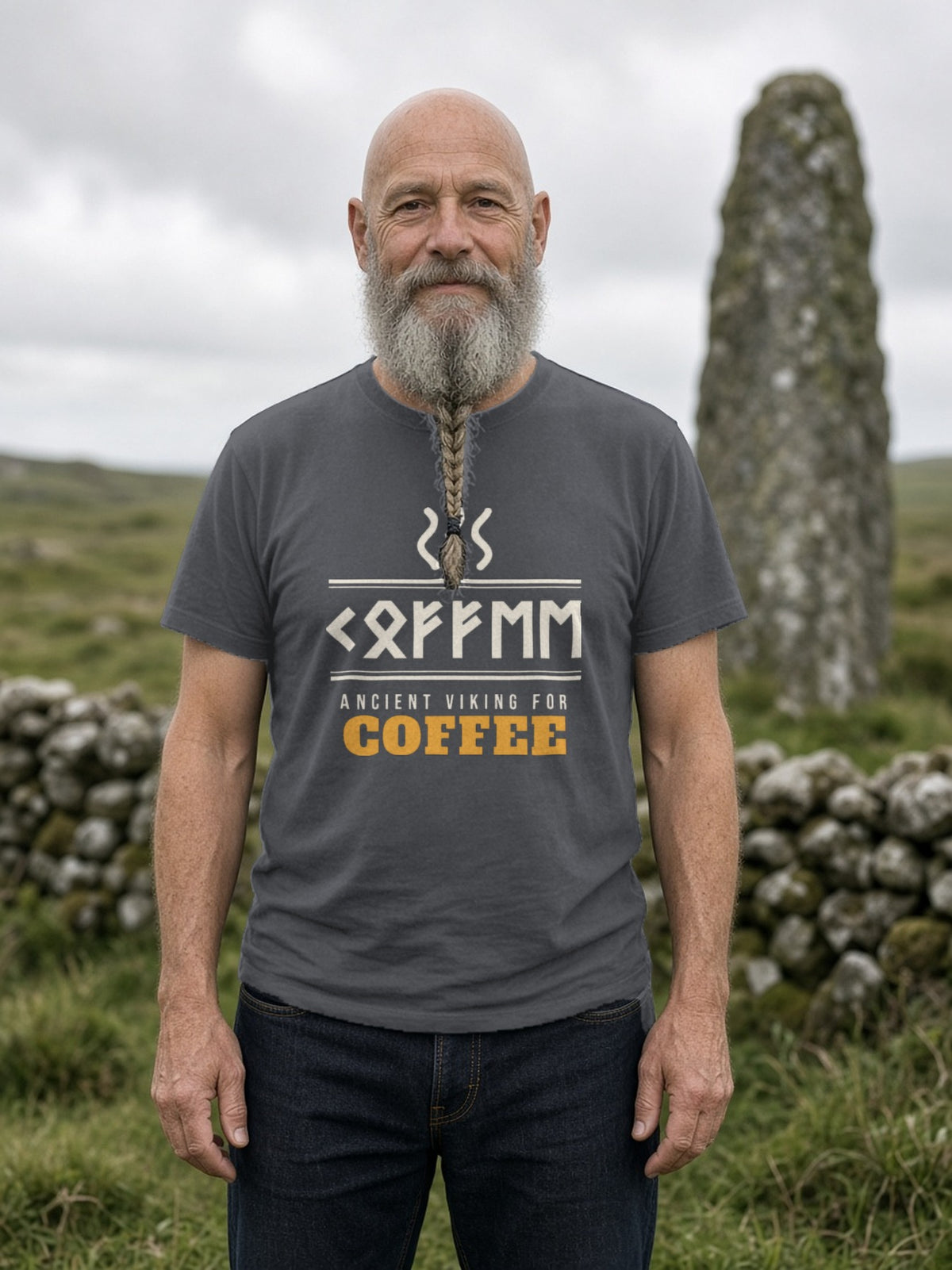Ancient Viking for Coffee Rune Tee - Asphalt