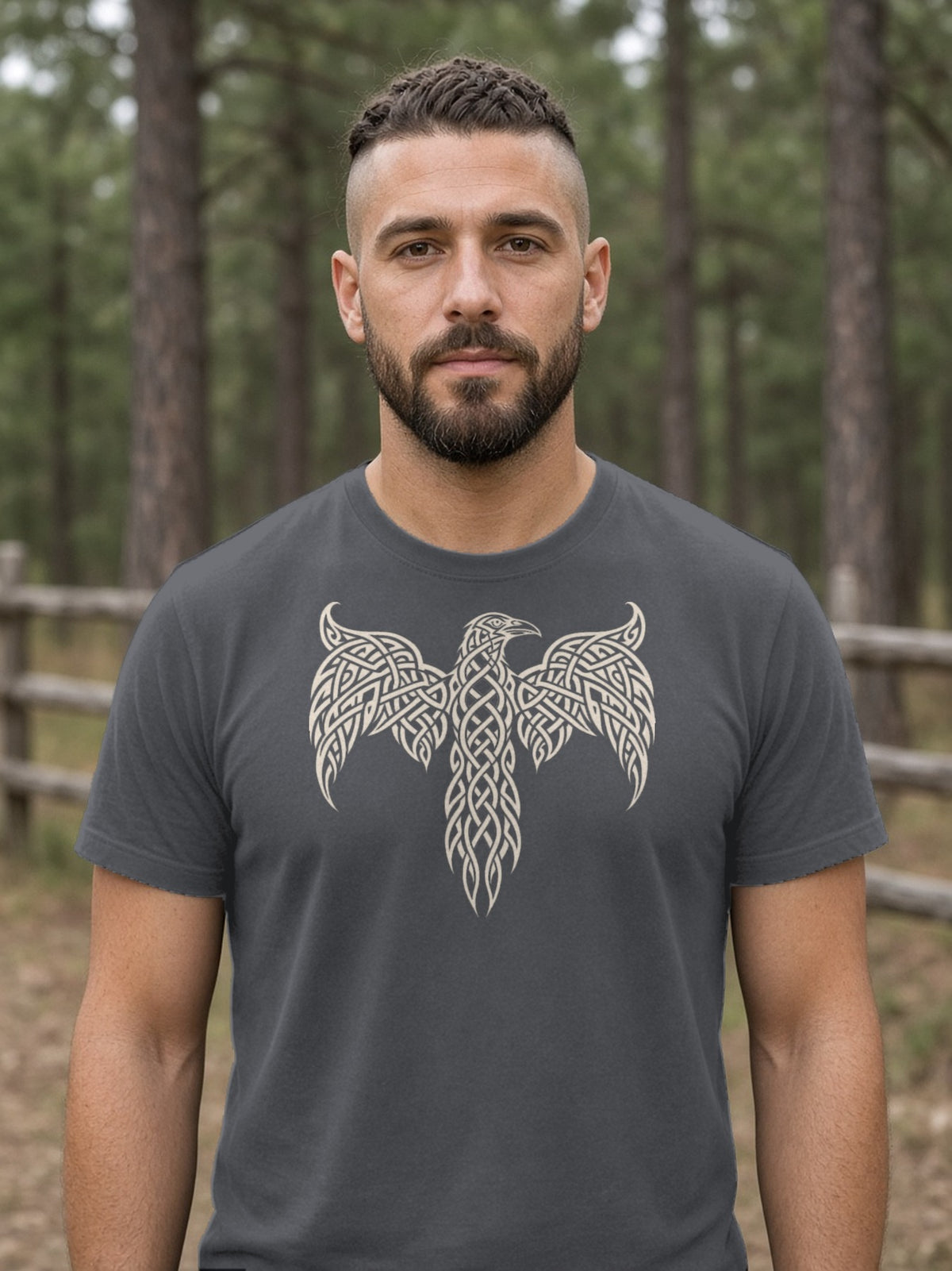 Knotwork Raven Norse Art Tee - Asphalt