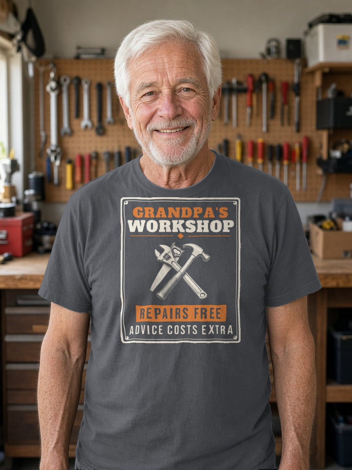 Grandpa's Workshop Tin Sign Tee - Asphalt