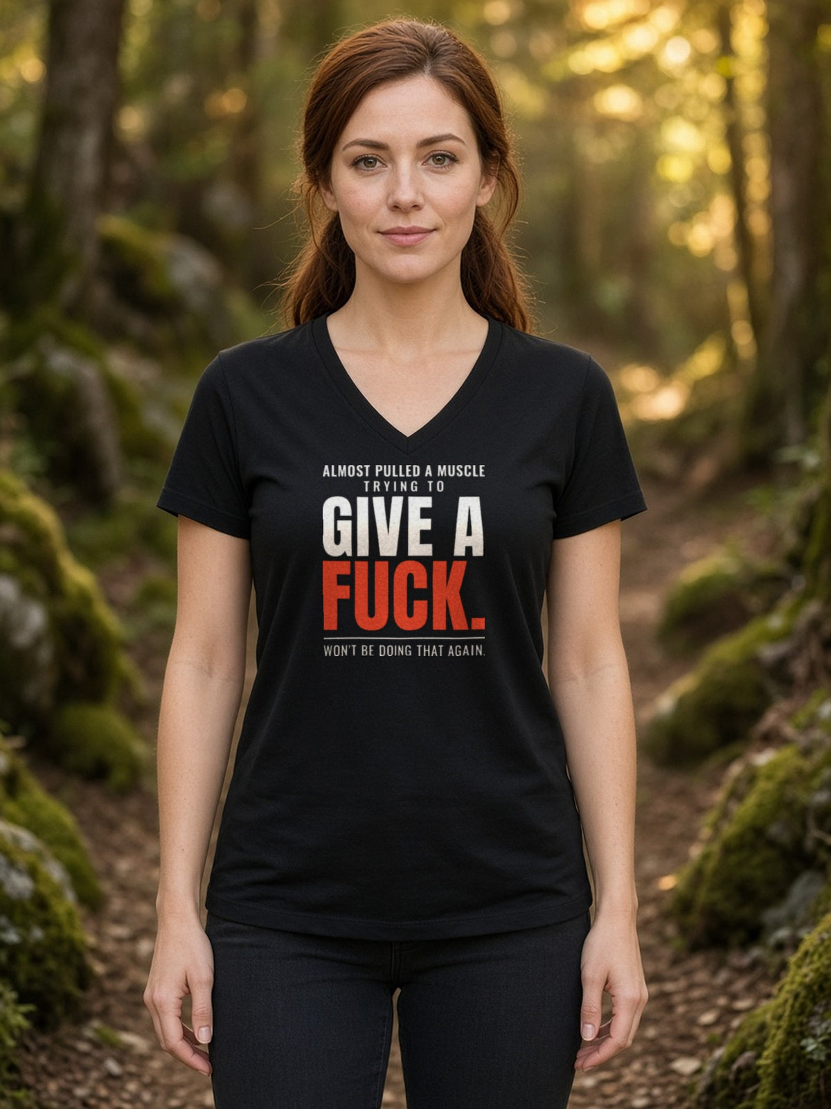 Almost Pulled a Muscle V-Neck Tee (Poly Blend) – Bold - Black