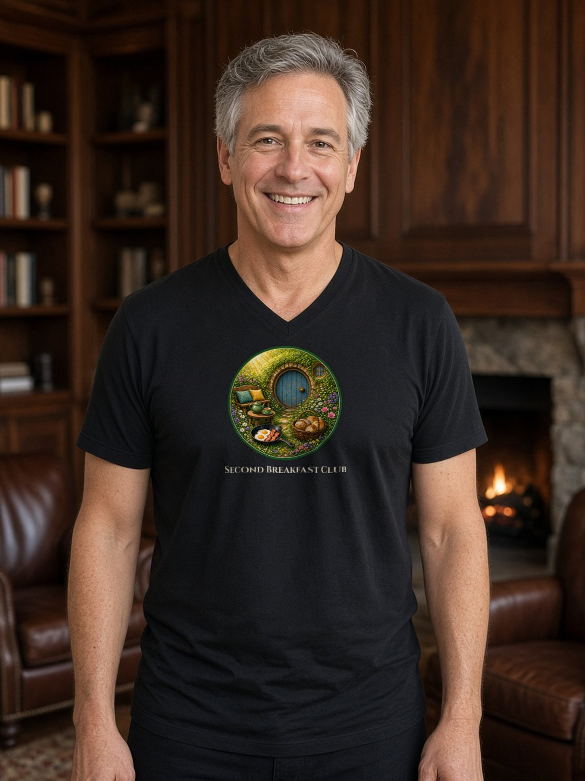 Second Breakfast Club V-Neck Tee (Poly Blend) - Black