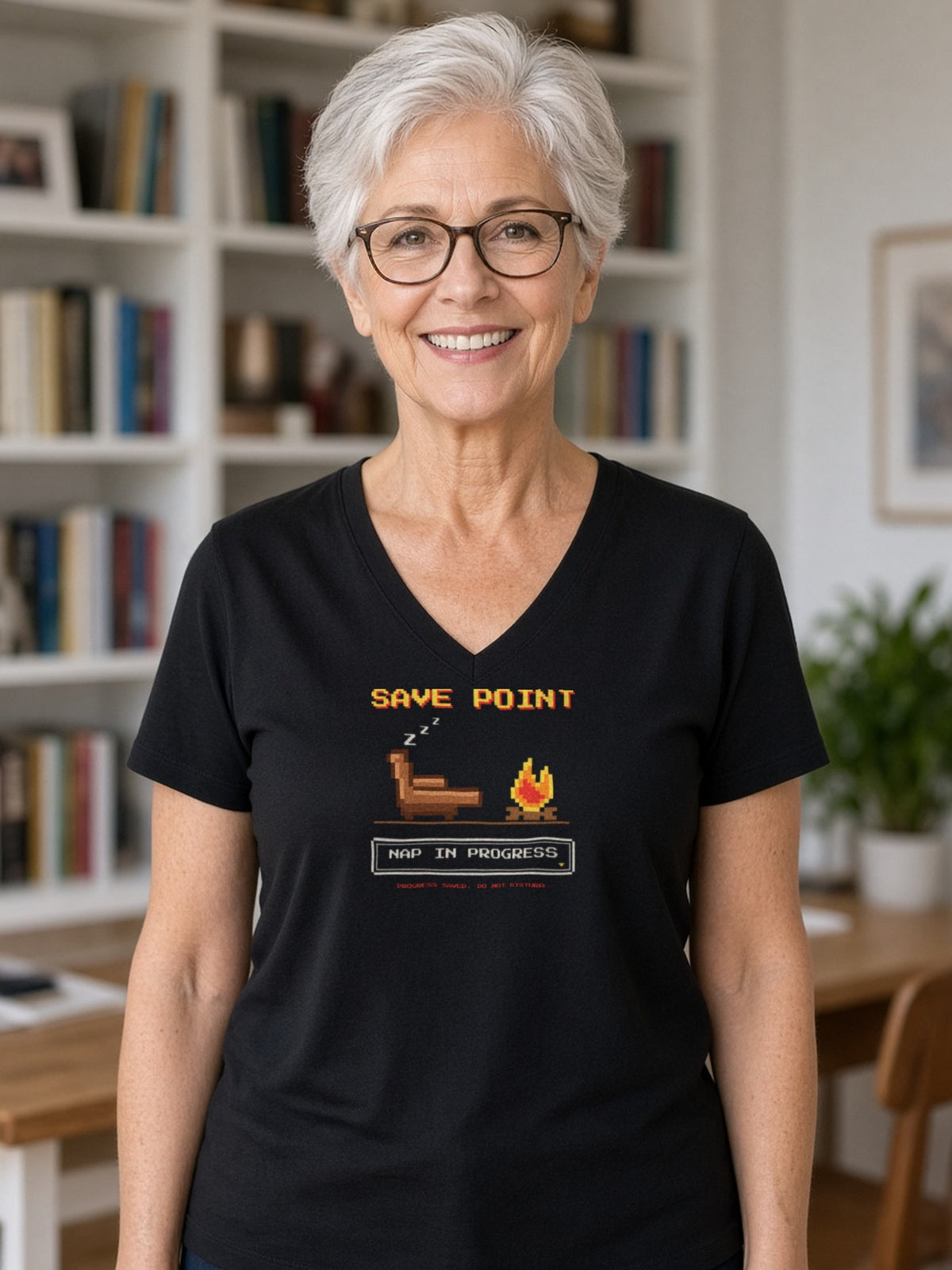 Save Point Nap in Progress V-Neck Tee - Black