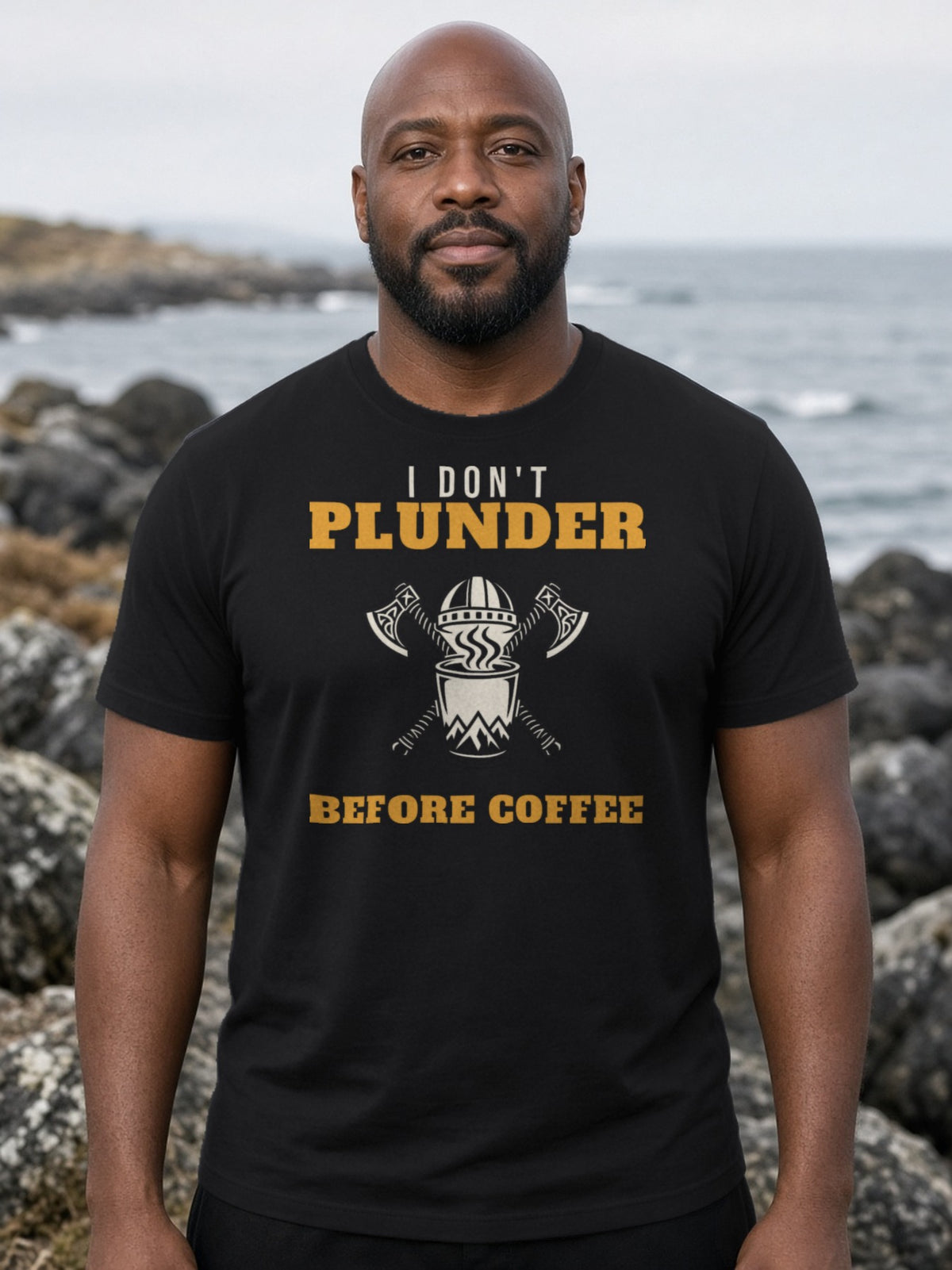 I Don't Plunder Before Coffee Viking Tee - Black
