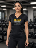 Almost Pulled a Muscle Women's V-Neck Tee (Polyester) – Caution - Black