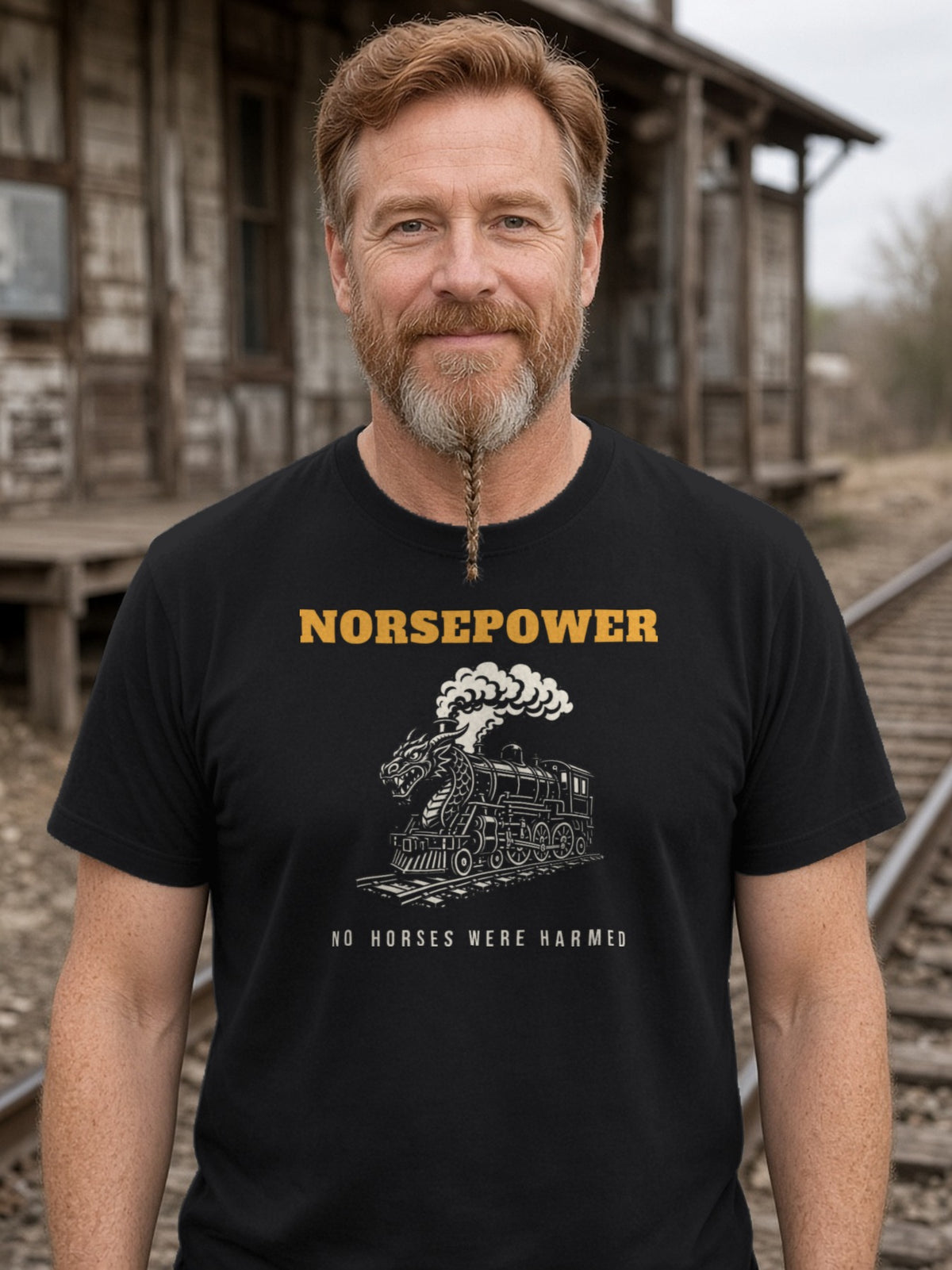 NORSEPOWER Dragon Steam Locomotive Tee - Black