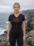 Eagle Over the Fire Peaks Women's V-Neck Tee (Polyester) - Black