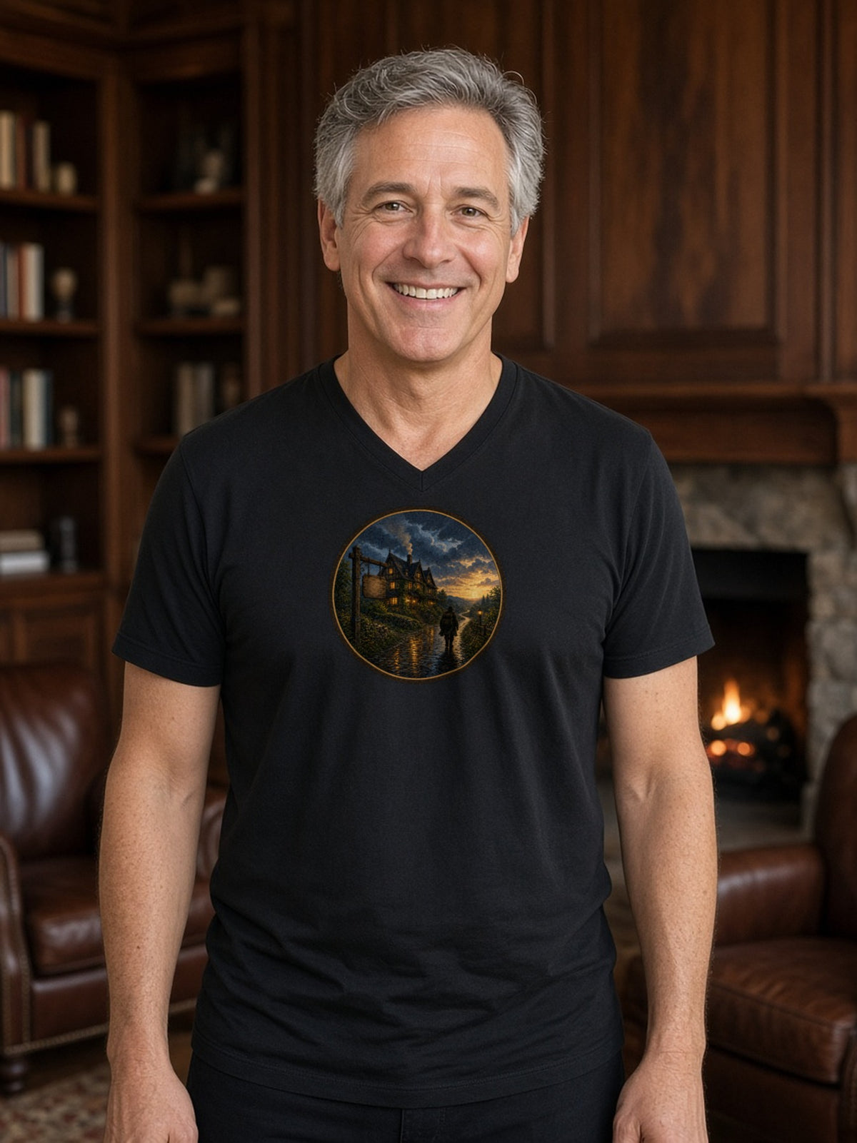 The Wayside Inn V-Neck Tee (Poly Blend) - Black