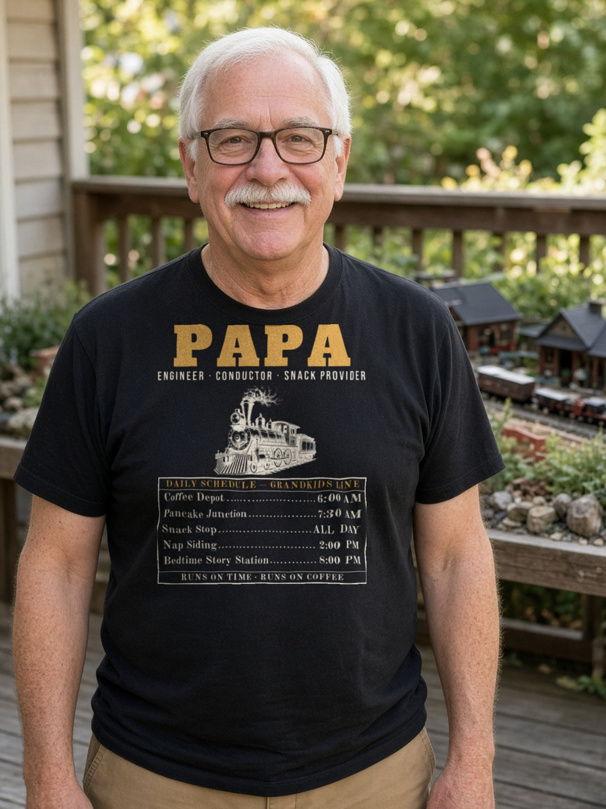 Papa: Engineer, Conductor, Snack Provider Tee - Black