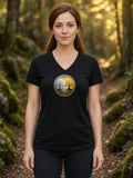 Twin Trees of Dawn and Dusk V-Neck Tee - Black