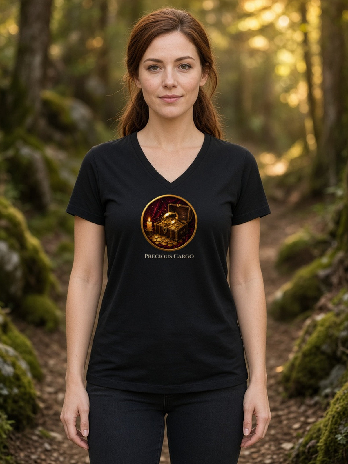Precious Cargo Treasure Chest V-Neck Tee (Poly Blend) - Black
