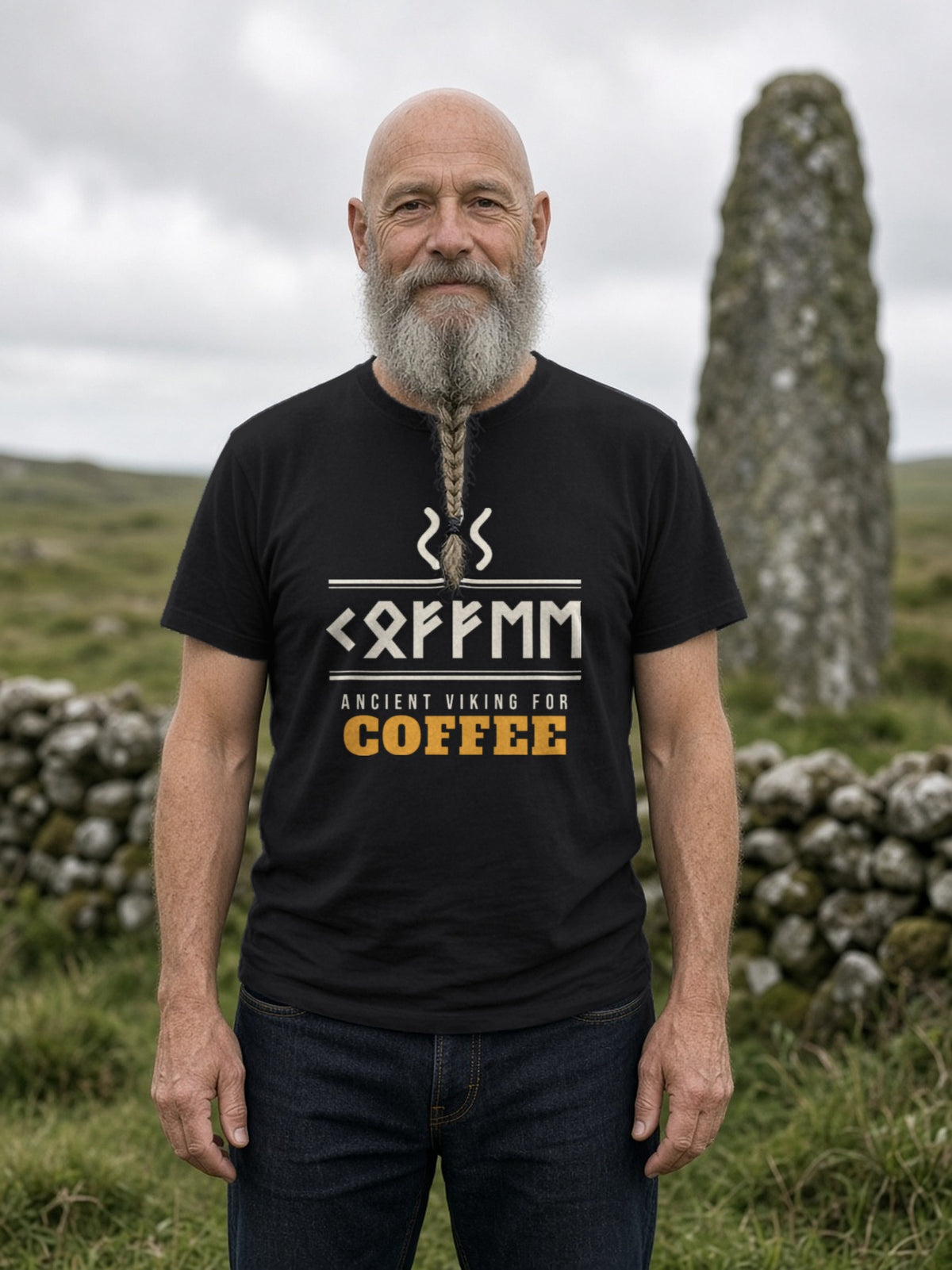 Ancient Viking for Coffee Rune Tee - Black