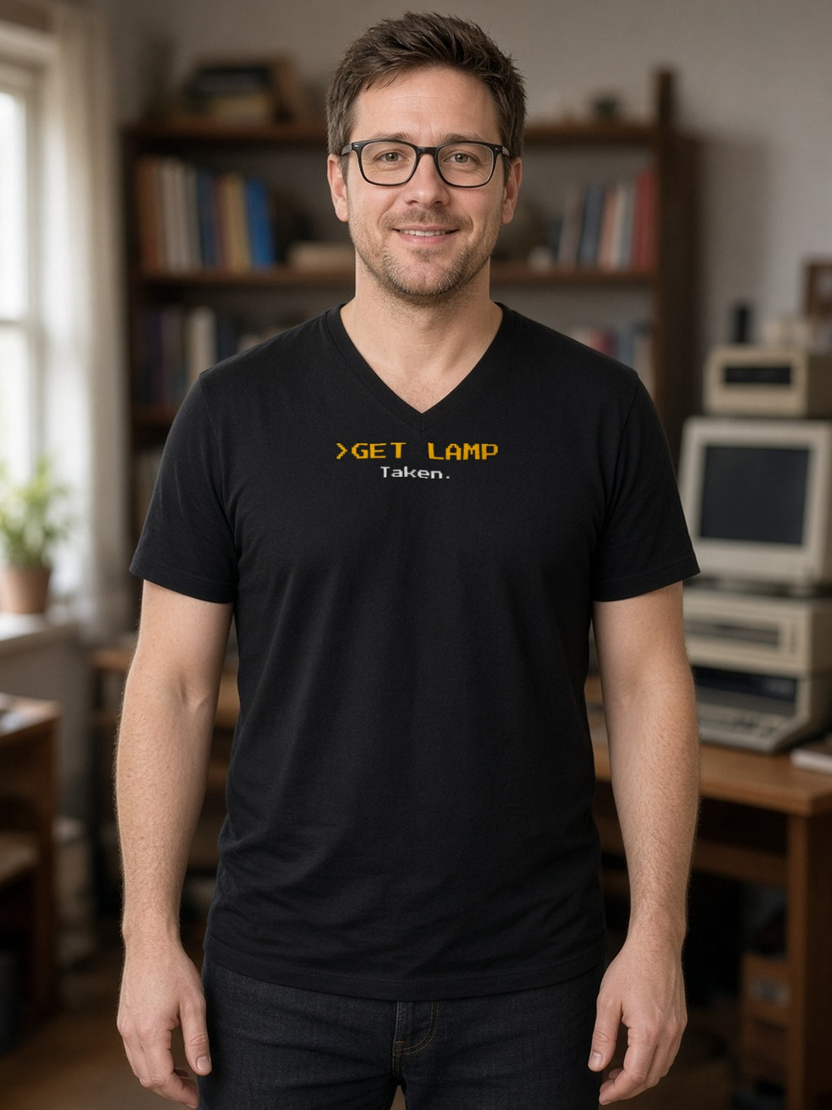 GET LAMP V-Neck Tee (Poly Blend) - Black