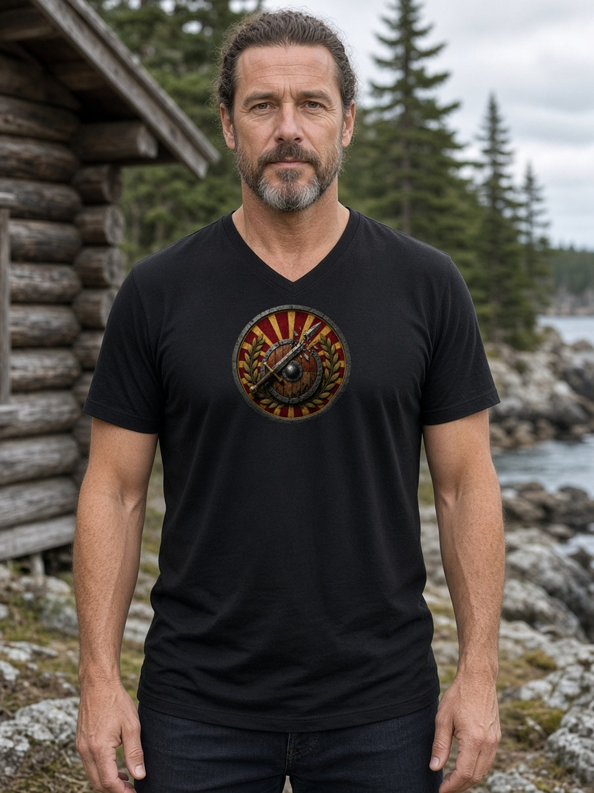 Broken Blade Crest V-Neck Tee (Poly Blend) - Black