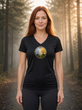 Twin Trees of Dawn and Dusk Women's V-Neck Tee (Polyester) - Black