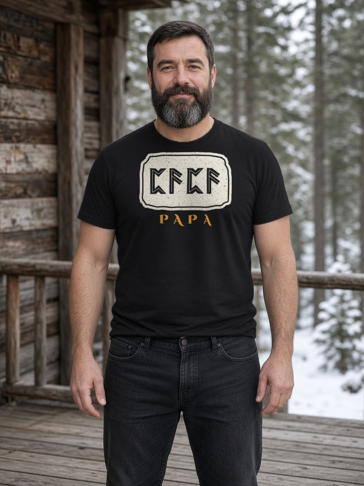 PAPA in Runes Carved Stone Tee - Black