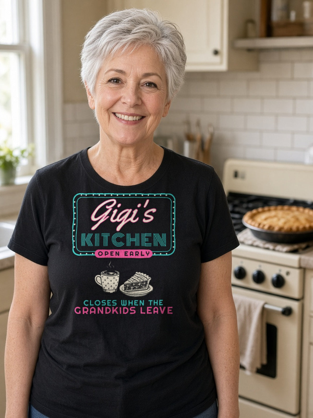 Gigi's Kitchen Retro Diner Sign Tee - Black