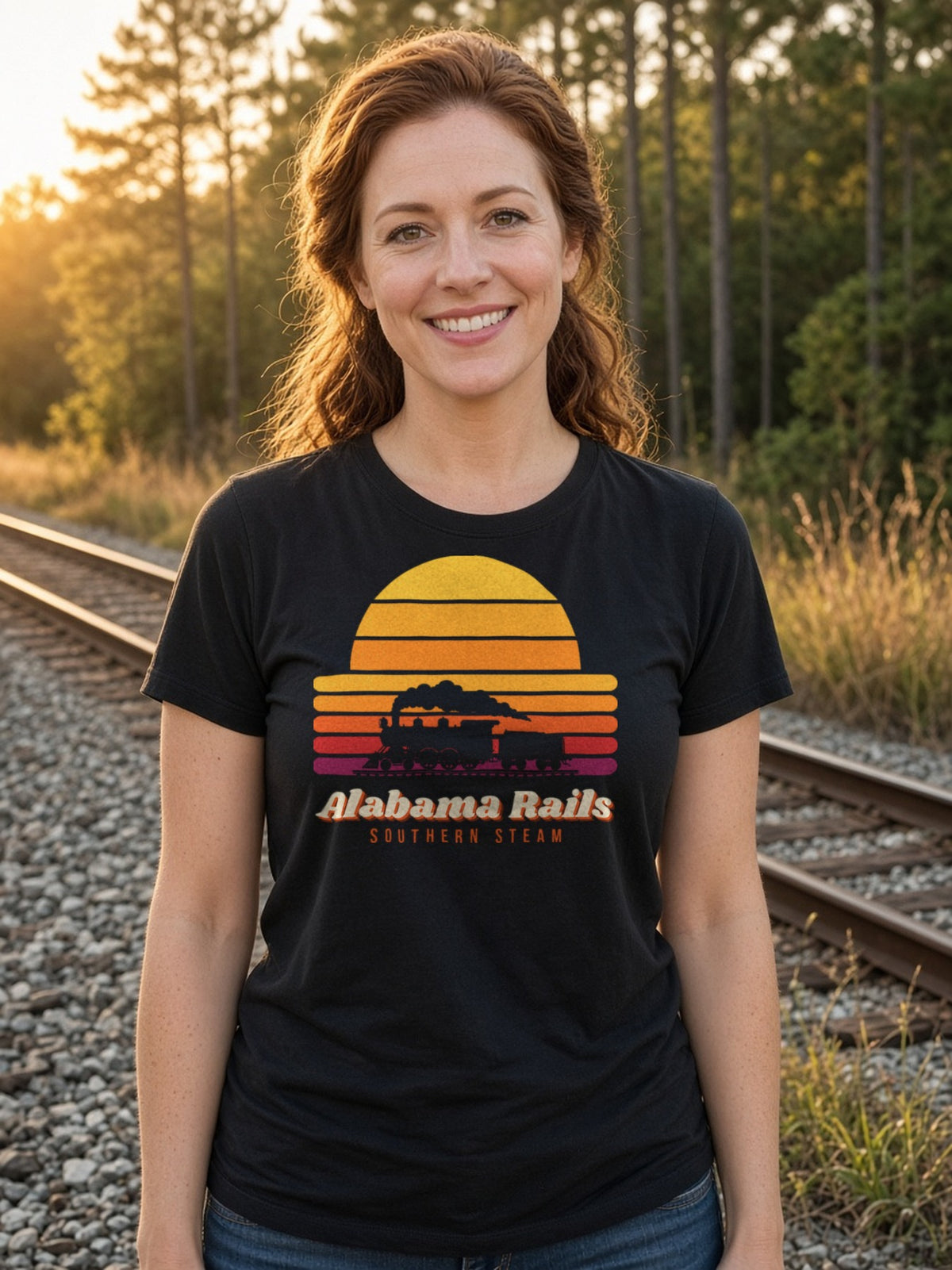 Southern Steam Sunset Alabama Rails Tee - Black