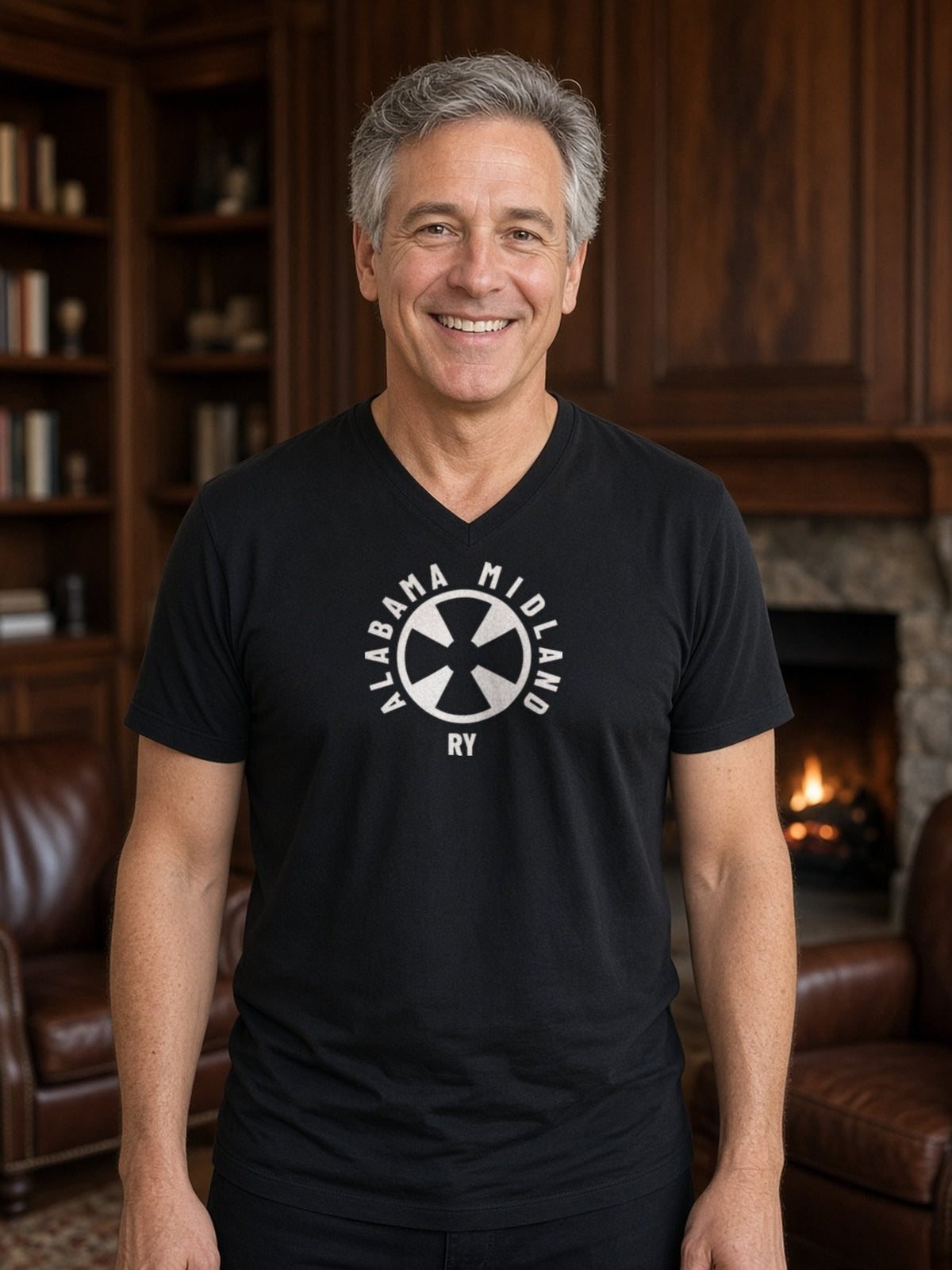 Alabama Midland Railway Heritage Herald V-Neck Tee - Black