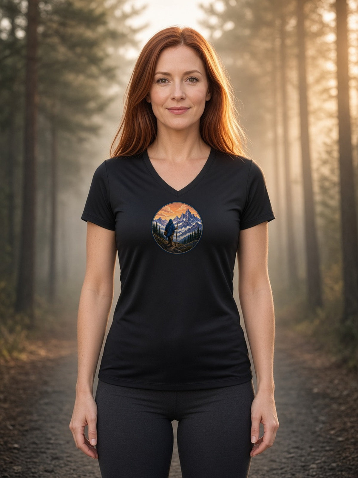 The Long Road Wanderer Women's V-Neck Tee (Polyester) - Black