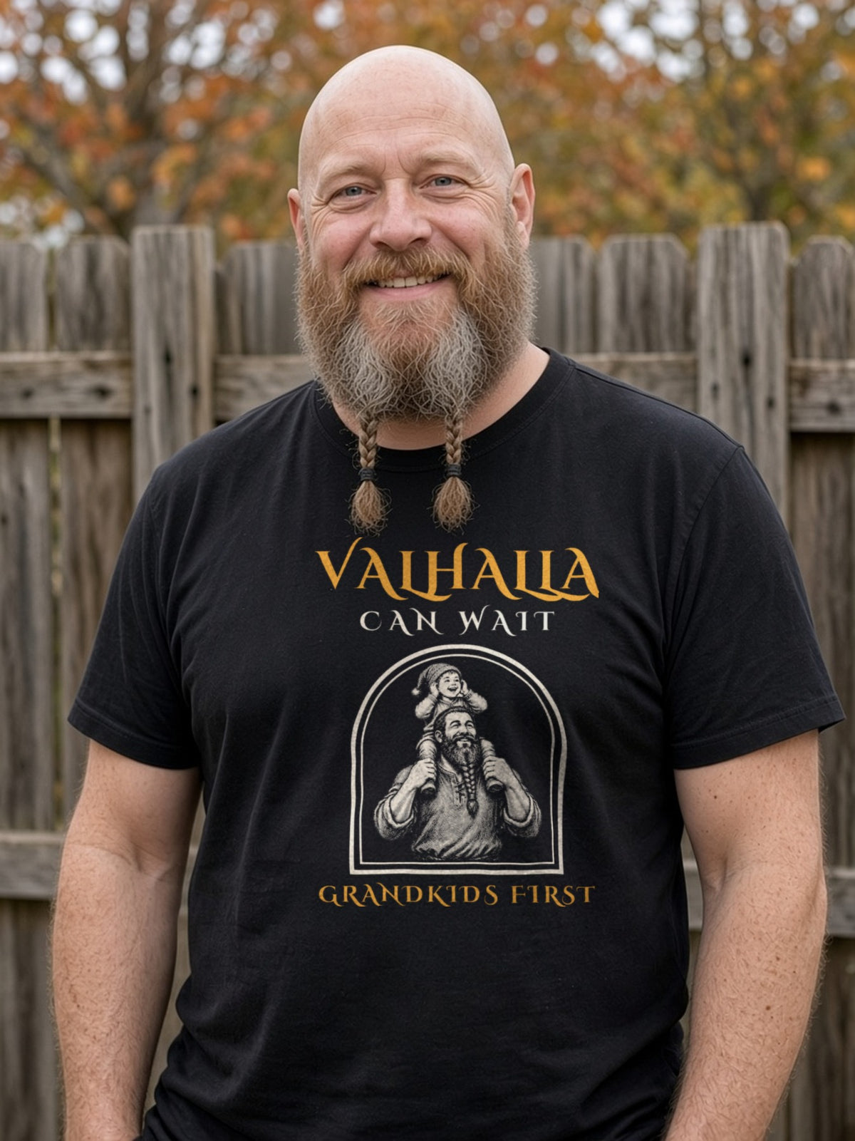 Valhalla Can Wait, Grandkids First Viking Tee - Black
