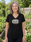 GIGI in Runes Carved Stone V-Neck Tee - Black