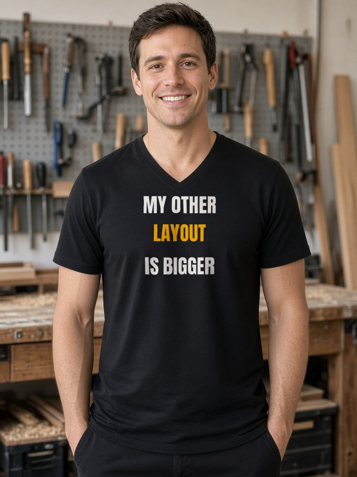 My Other Layout Is Bigger V-Neck Tee - Black