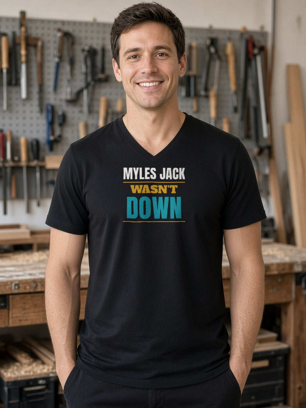 MYLES JACK WASN'T DOWN V-Neck Tee - Black