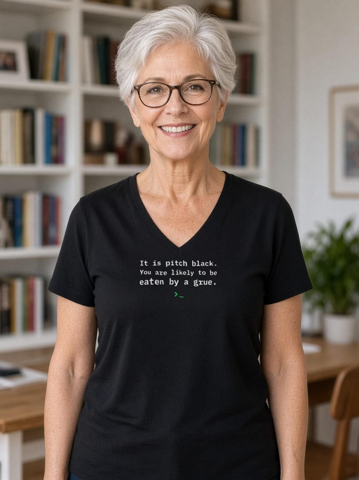 Eaten by a Grue V-Neck Tee (Poly Blend) - Black