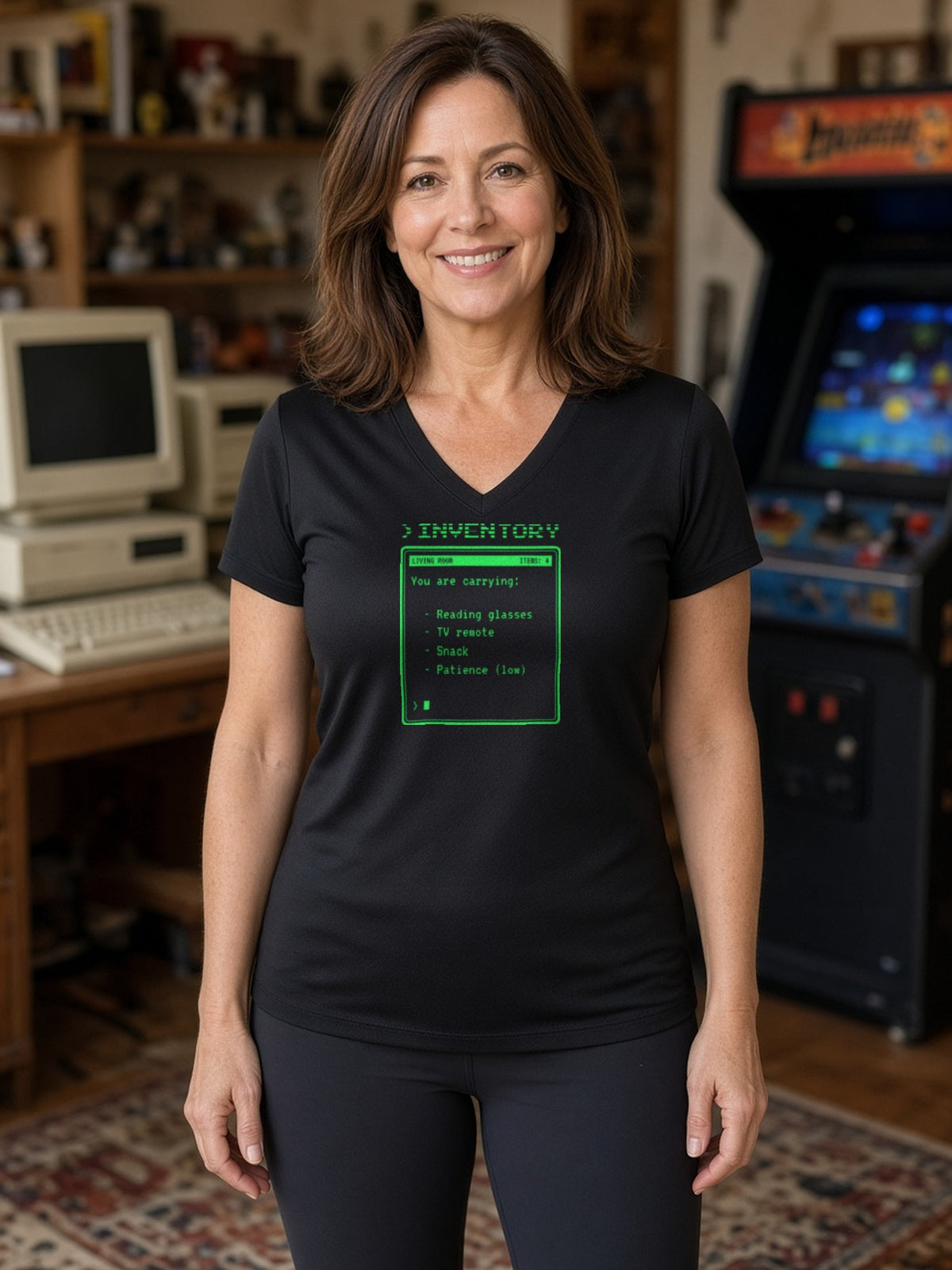>INVENTORY Text Adventure Women's V-Neck Tee (Polyester) - Black