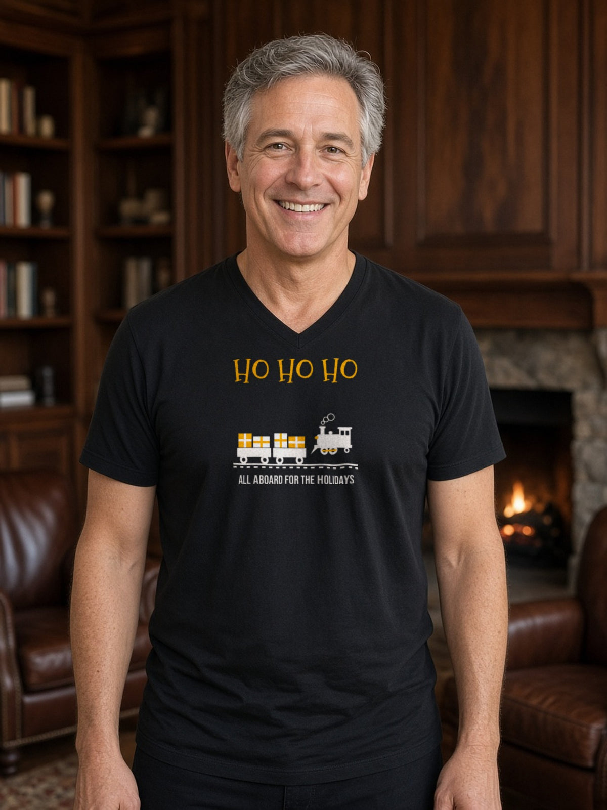 HO HO HO Model Railroad V-Neck Tee - Black