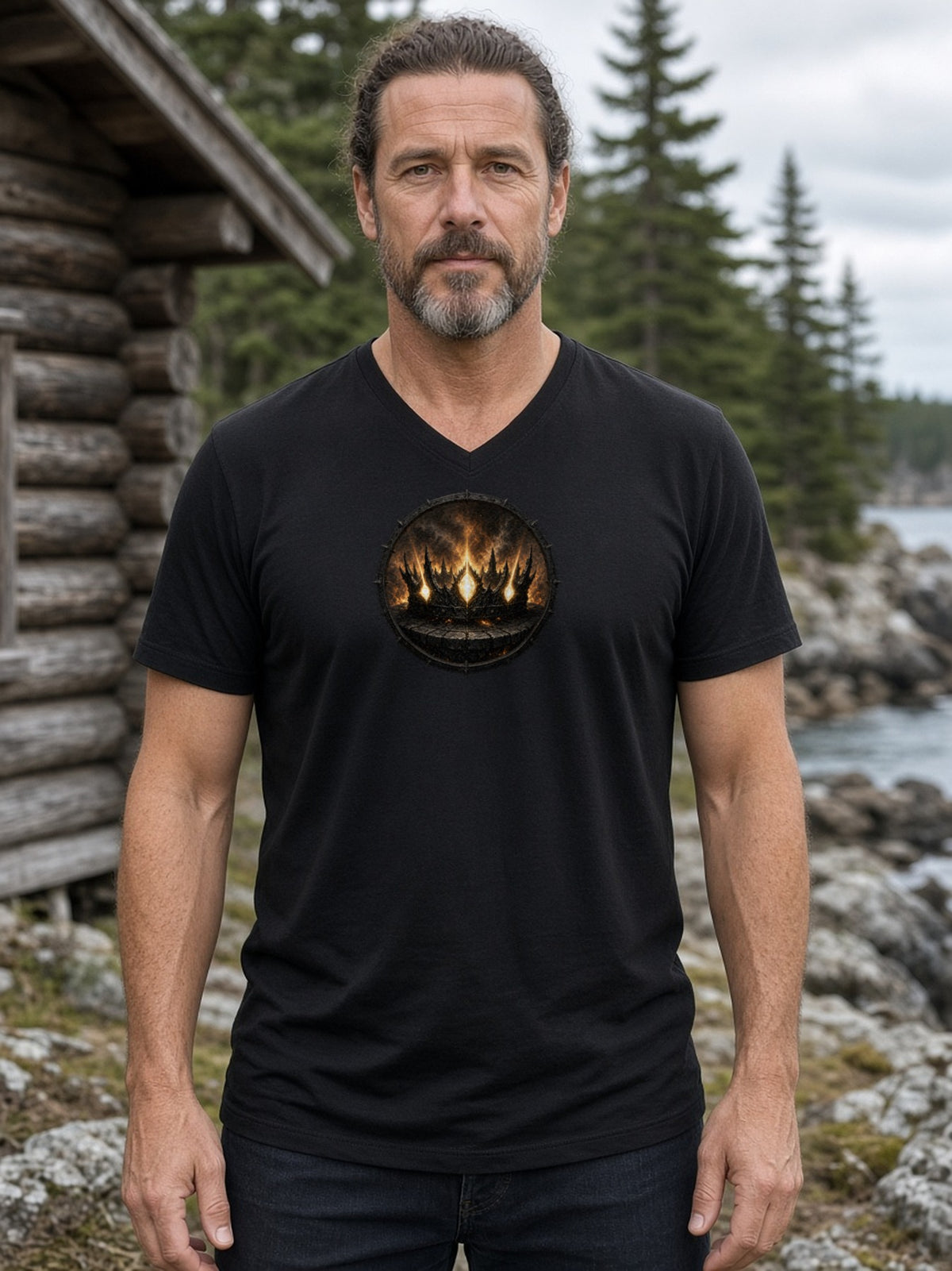 Crown of the Ember Throne V-Neck Tee (Poly Blend) - Black