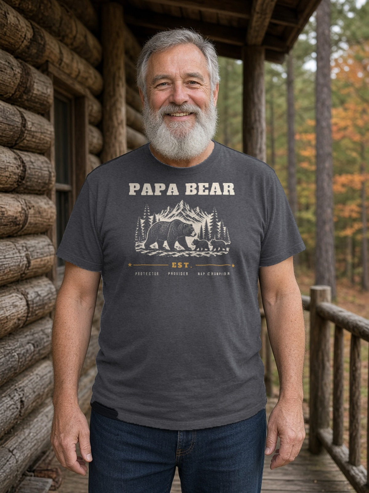 Papa Bear Woodcut Tee - Dark Grey Heather