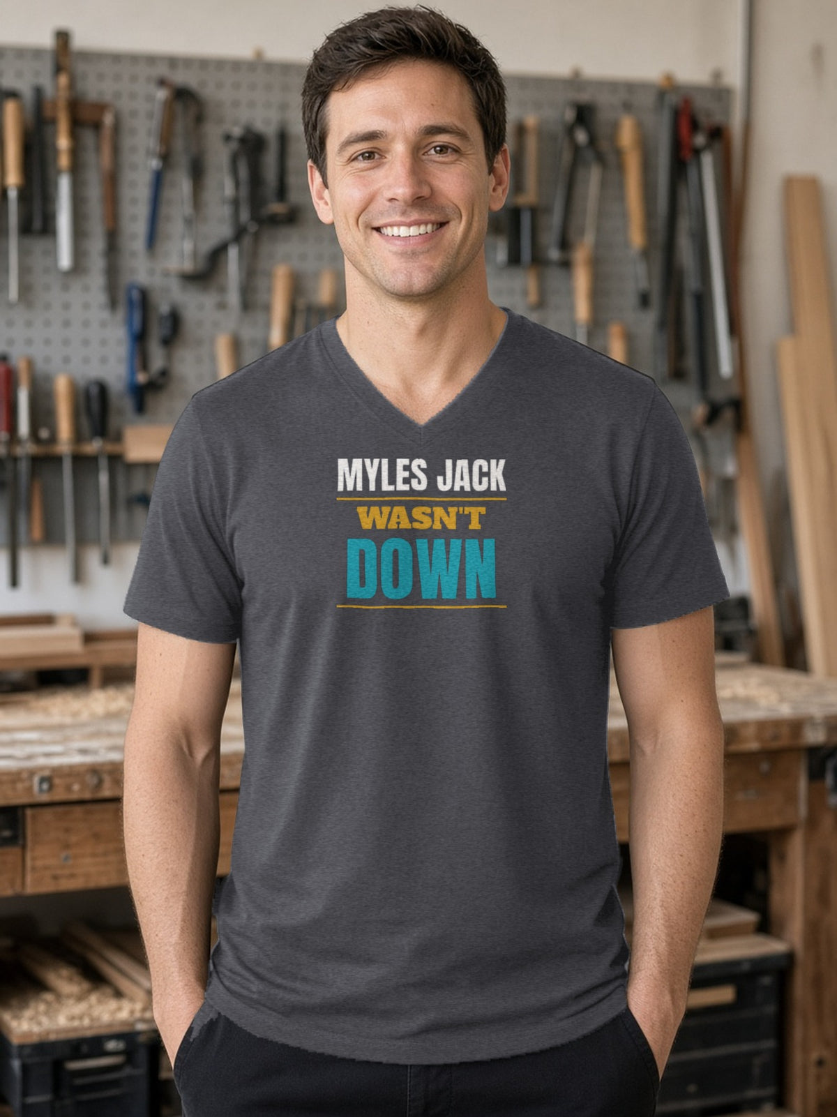 MYLES JACK WASN'T DOWN V-Neck Tee - Dark Grey Heather