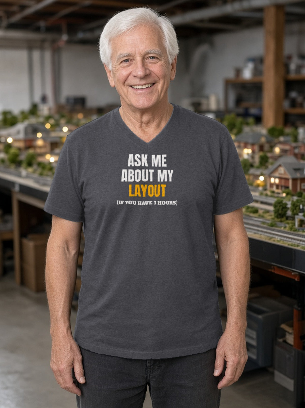 Ask Me About My Layout (If You Have 3 Hours) V-Neck Tee - Dark Grey Heather