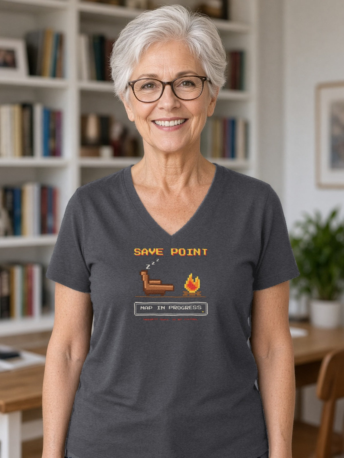 Save Point Nap in Progress V-Neck Tee - Dark Grey Heather