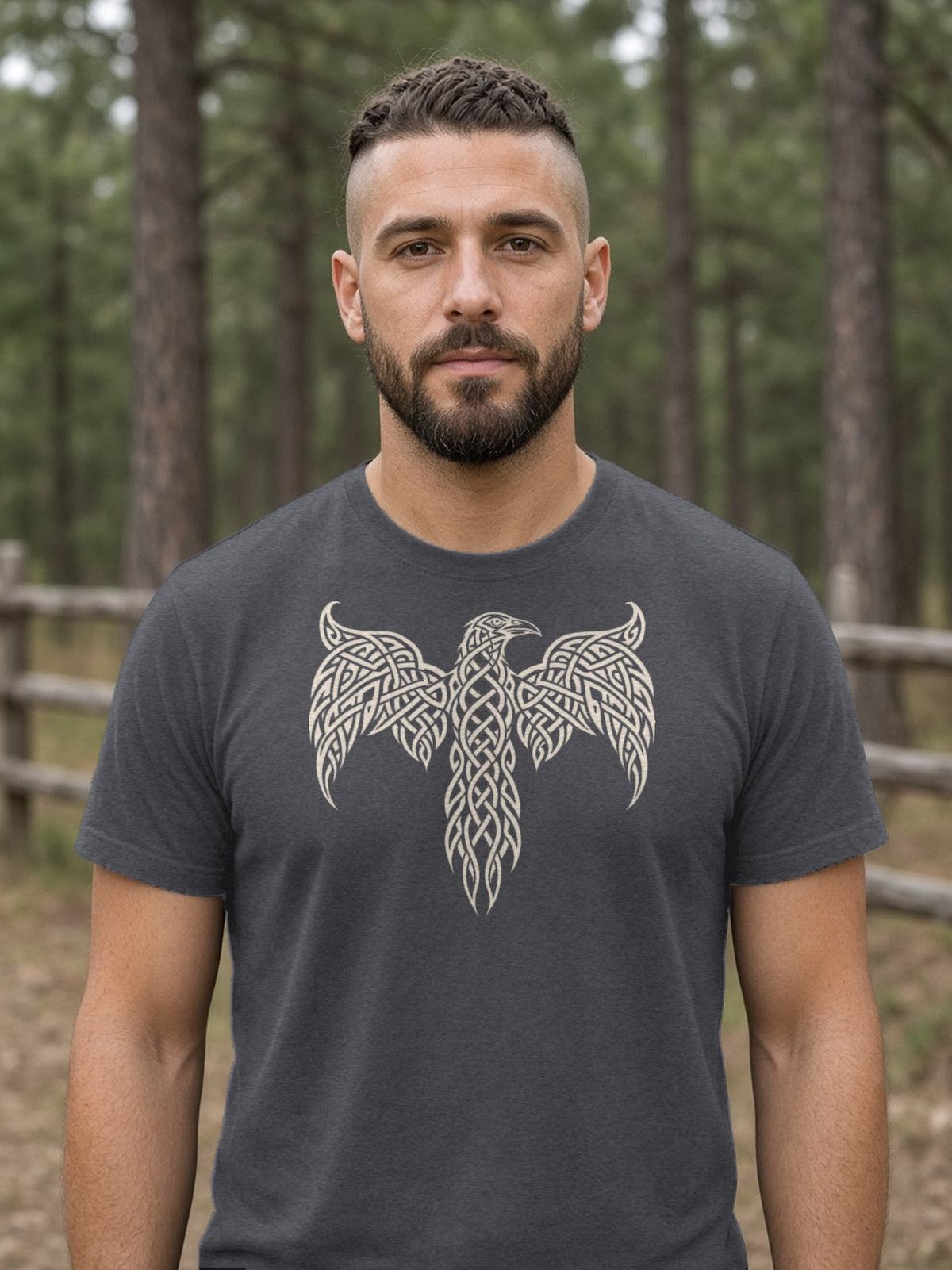 Knotwork Raven Norse Art Tee - Dark Grey Heather