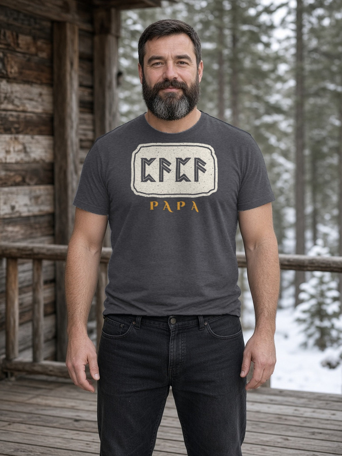 PAPA in Runes Carved Stone Tee - Dark Grey Heather