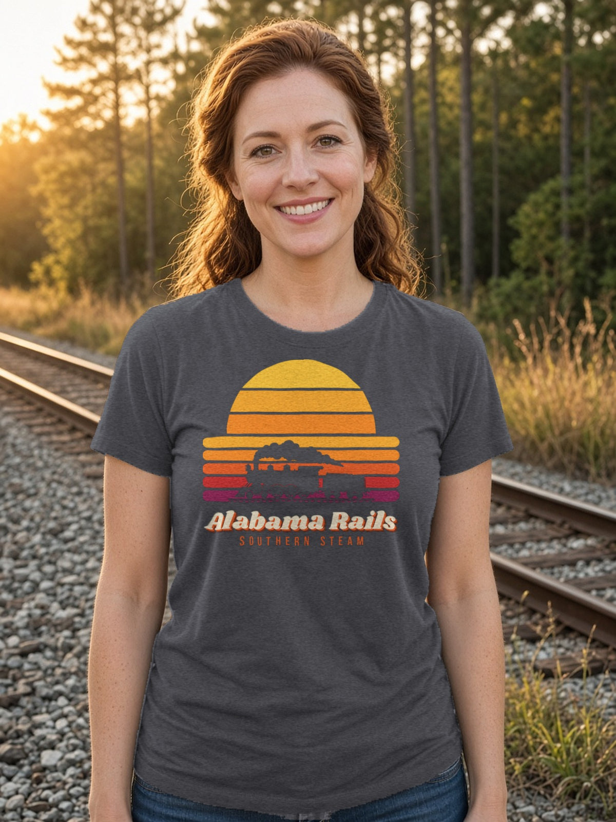 Southern Steam Sunset Alabama Rails Tee - Dark Grey Heather