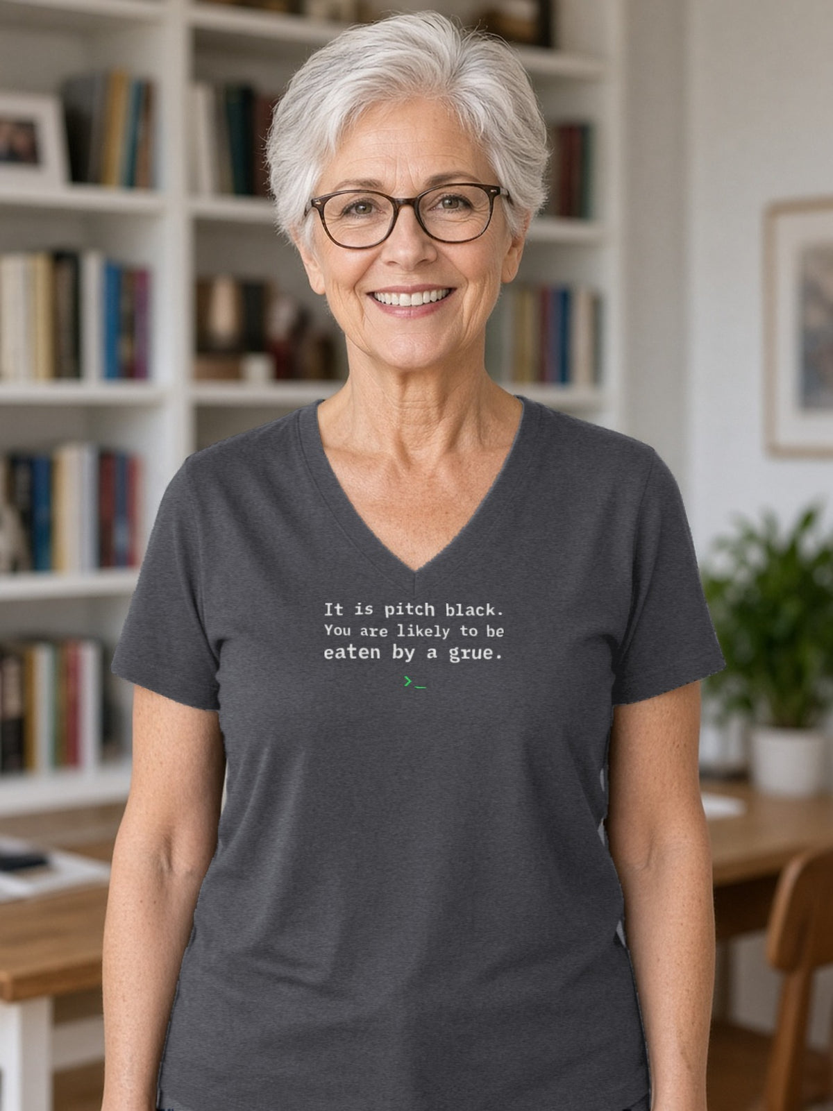 Eaten by a Grue V-Neck Tee - Dark Grey Heather