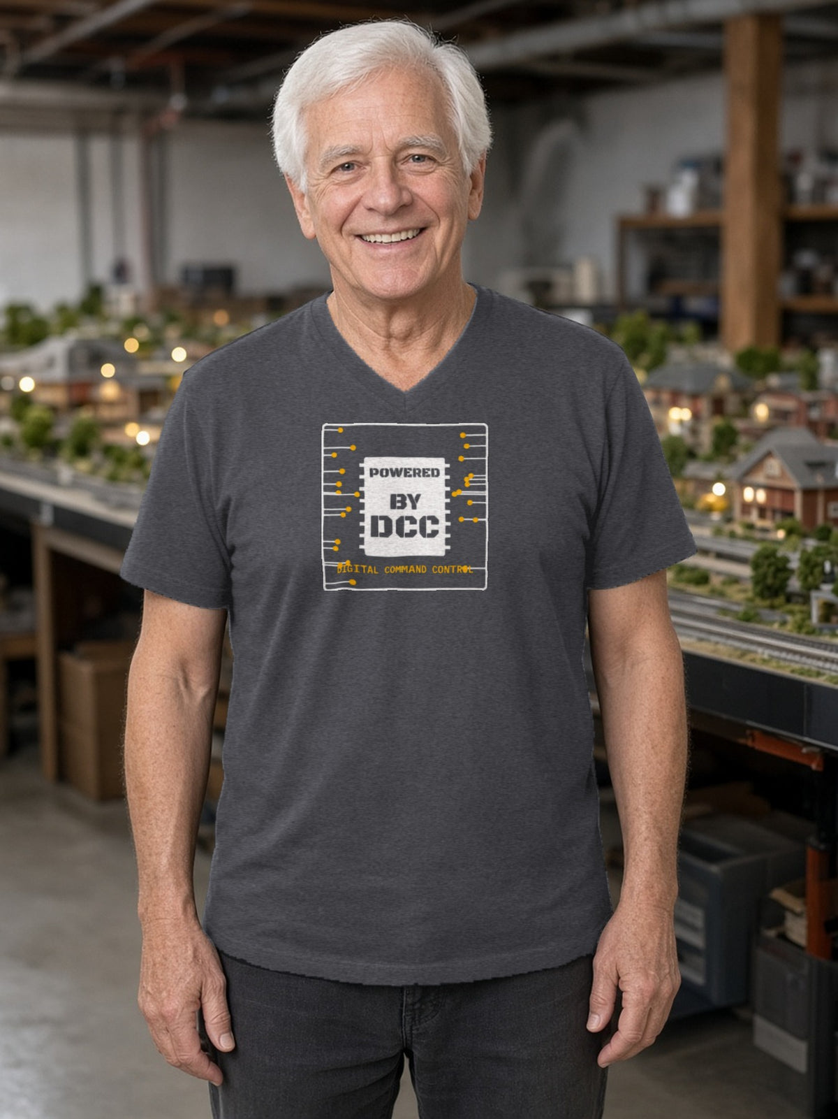 Powered By DCC V-Neck Tee - Dark Grey Heather